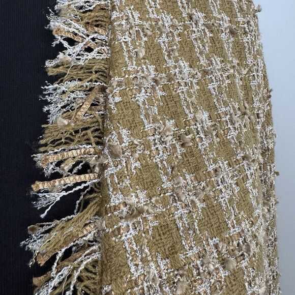 Elie Tahari Womens Long Tweed Jacket M Metallic Gold Crest Old Money Uptown Chic - Picture 10 of 16